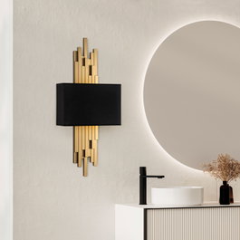 Opviq Axıs - 15114 Lámpara de Pared de Metal y Tela Dorado y Negro